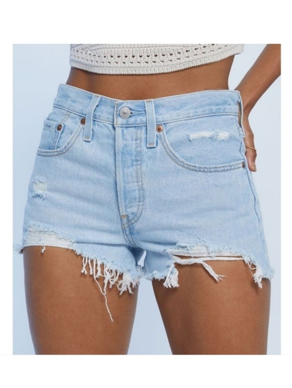 Levi's 501 High Rise Short Ojai Top Blue Nwt Sz 27
